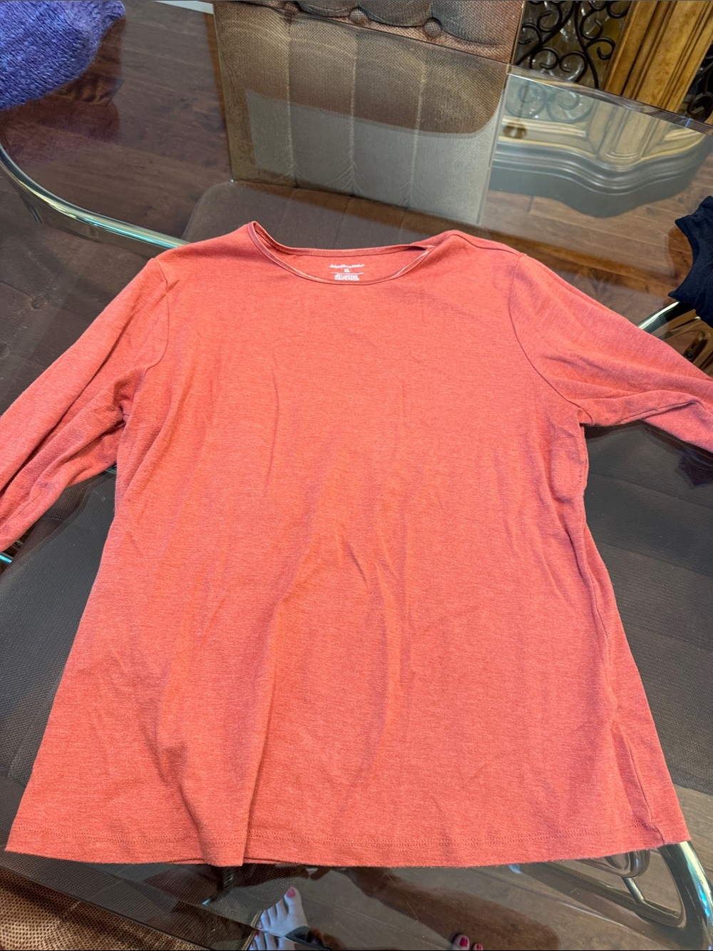 Christopher & Banks Heathered Coral Long Sleeve Tee